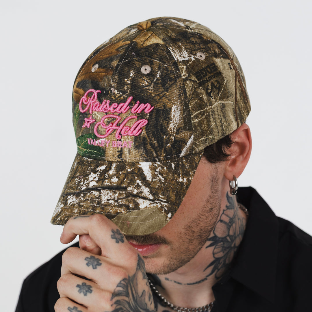 Raised In Hell Pink Camo Hat